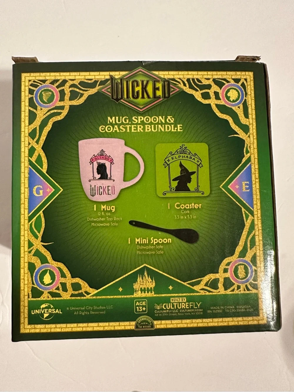 Pink Wicked Themed Ceramic Mug with Black Spoon